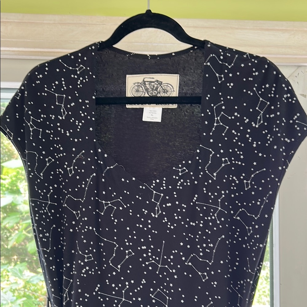 Effie's Heart Cap Sleeve Black and White Constellation Dress with Tie Belt XL